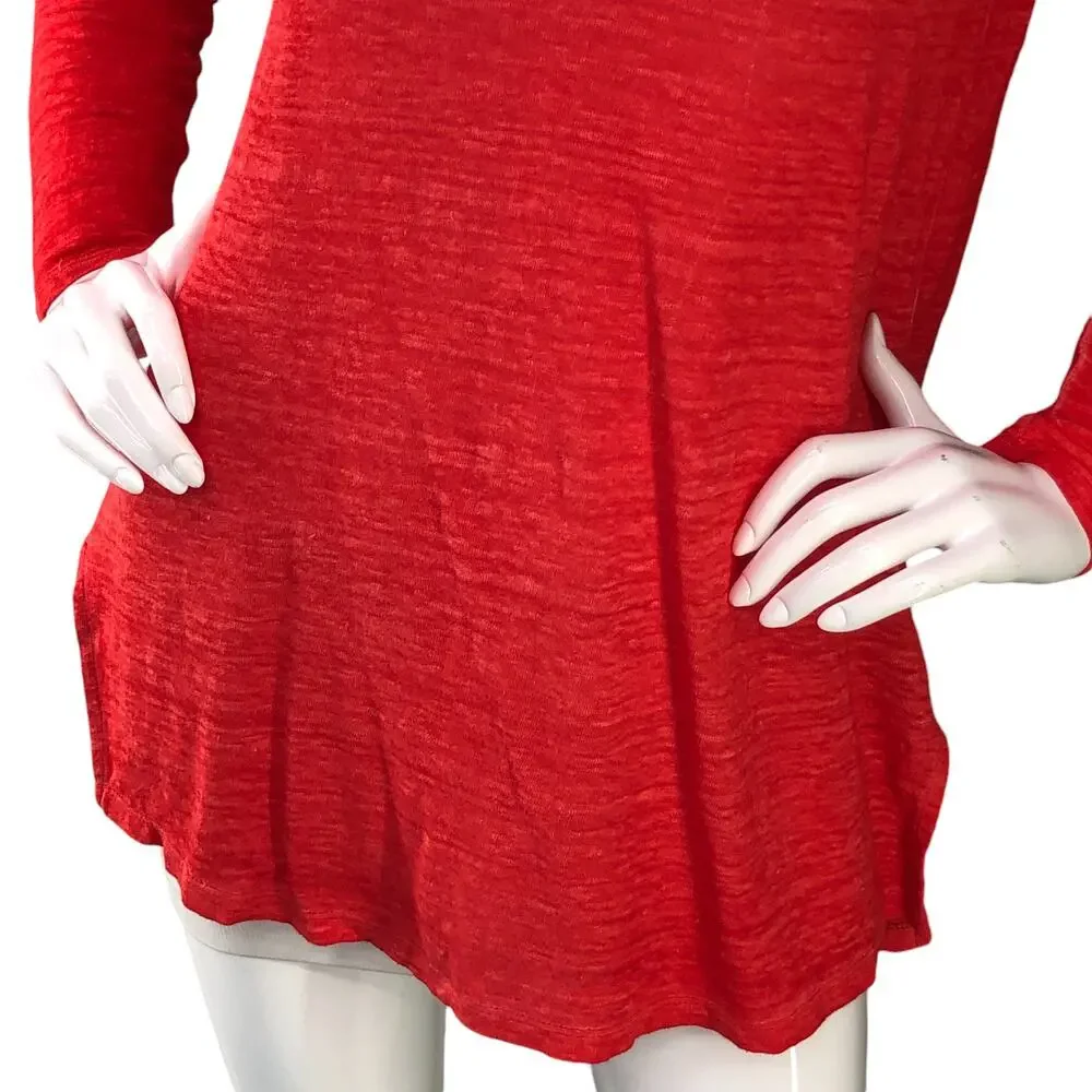 Chicos Womens Size 0 US S Linen Slplit Neck Tunic Top Soft Knit Garment Dyed Red